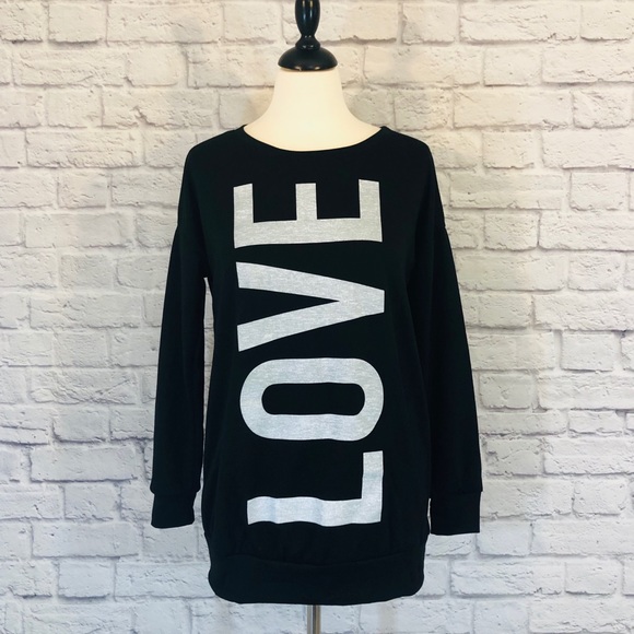 Celeste | Black Crewneck Love Graphic Long Sleeve - Picture 2 of 8